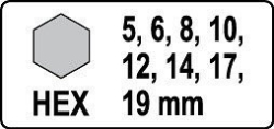 Sada vnějších rázových nástrčných klíčů 1/2" HEX H5-H19, 8 ks - YT-1066