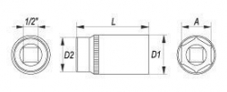 Vnitřní nástrčný klíč hluboký 1/2" šestihranný 16 mm YATO - YT-1229