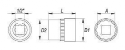 Vnitřní nástrčný klíč 1/2" dvanáctihranný 22 mm YATO - YT-1284