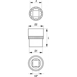 Vnitřní nástrčný klíč 1/2" Spline 20 mm YATO - YT-1472