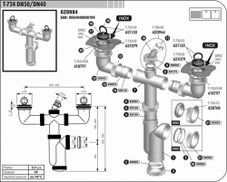 Sifon dvoudřezový T-724  DN50/DN40