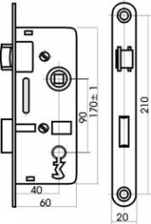 Zámek zadlabací stavební K6090/40 PL klíč  TESLA