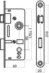 Zámek zadlabací stavební K6090/45 PL klíč  TESLA