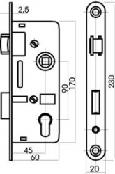 Zámek zadlabací stavební V6090/45 PL FAB  TESLA