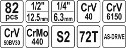 Gola sada s klíči 1/4" a 1/2", 82 ks - YT-12691