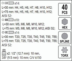 Sada bitů 40 ks, profily H, M, T v kovovém pouzdře + Ráčna na bity Licota - AH144101BAL