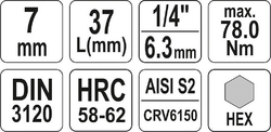 Hlavice s bitem HEX 1/4" H7 Yato - YT-04374