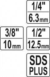 Adaptéry do vrtačky SDS+ na 1/4", 3/8", 1/2" (sada 3ks) - YT-04686