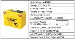 Baterie Motobatt MBTX4U 4,7Ah, 12V, 2 vývody