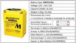 Baterie Motobatt MBTX14AU 16,5Ah, 12V, 4 vývody 