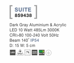 Svítidlo Nova Luce SUITE WALL GREY nástěnné, IP 54, 10 W 