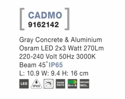 Svítidlo Nova Luce CADMO R WALL GREY 2 nástěnné, IP 65, 2x3 W