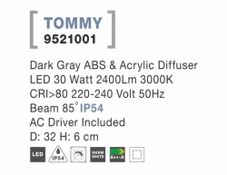 Svítidlo Nova Luce TOMMY R TOP GREY stropní, IP 54, 30 W