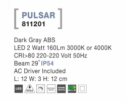 Svítidlo Nova Luce PULSAR STEP GREY 4 schodišťové, IP 54, 2 W