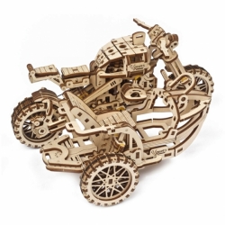 Hračka Ugears 3D dřevěné mechanické puzzle UGR-10 Motorka (scrambler) s vozíkem