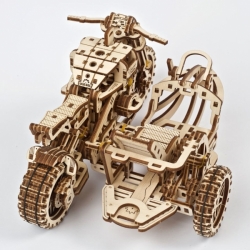 Hračka Ugears 3D dřevěné mechanické puzzle UGR-10 Motorka (scrambler) s vozíkem