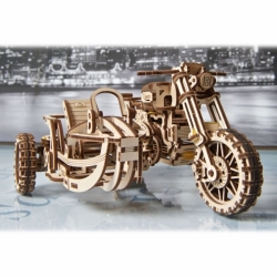 Hračka Ugears 3D dřevěné mechanické puzzle UGR-10 Motorka (scrambler) s vozíkem