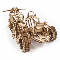 Hračka Ugears 3D dřevěné mechanické puzzle UGR-10 Motorka (scrambler) s vozíkem