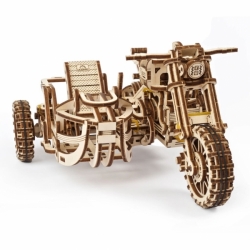 Hračka Ugears 3D dřevěné mechanické puzzle UGR-10 Motorka (scrambler) s vozíkem