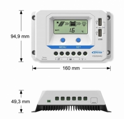 Regulátor Epever VS2024AU solární PWM, autodetekce 12/24V, 20A
