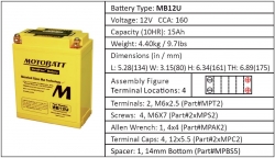 Baterie Motobatt MB12U 15Ah, 12V, 4 vývody 