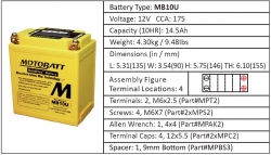 Baterie Motobatt MB10U 14,5 Ah, 12 V, 4 vývody