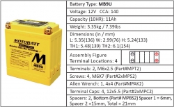 Baterie Motobatt MB9U 11Ah, 12V, 4 vývody 