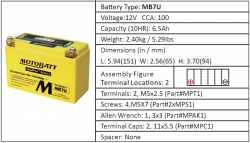 Baterie Motobatt MB7U 6,5Ah, 12V, 2 vývody