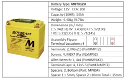 Baterie Motobatt MBTX12U 14Ah, 12V, 4 vývody 