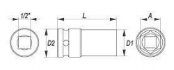 Vnitřní nástrčný klíč hluboký 1/2" šestihranný 27 mm CrMo YATO - YT-1047